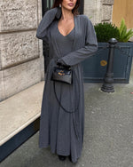 White Knit Midi Dress and Long Cardigan Two Piece Suit
