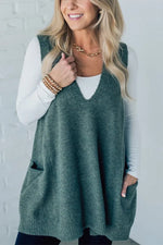 V-neck Pocket Knitted Vest Sleeveless Sweater