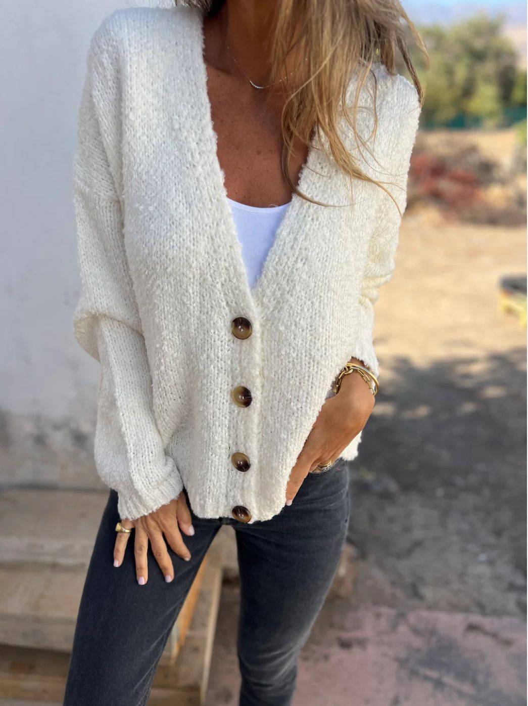 Casual Front Button Placket Knit Cardigan