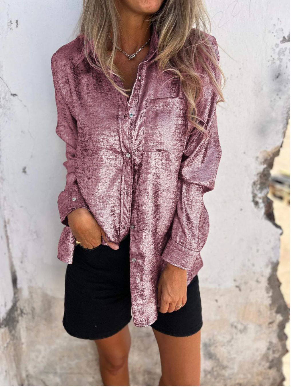 Chic Metallic Button Down Shirt