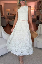 White Crochet Floral Tank and Maxi Skirt Two-Piece Suit
