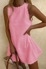 Scalloped Edge Linen Mini Dress