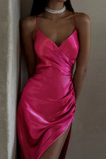 Satin Slit Suspender Mid Dress