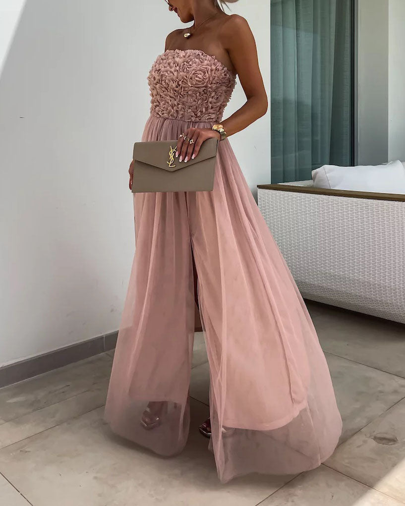 Rosette Bandeau Tube Maxi Dress