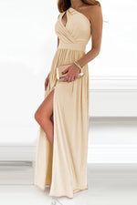 Solid One Shoulder High Slit Maxi Dress