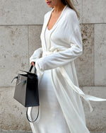 White Knit Midi Dress and Long Cardigan Two Piece Suit