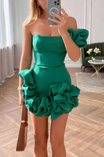 One-shoulder Rosette Trim Bodycon Dress