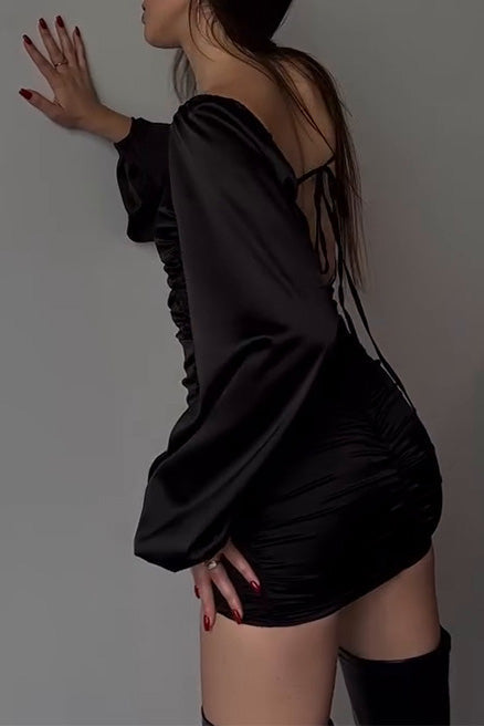 Black Long Sleeved Square Neck Mini Dress