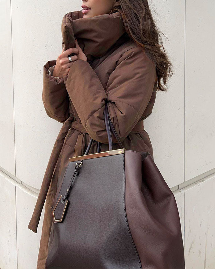 Large Lapel Tie Belted Long Cotton-Pad coat