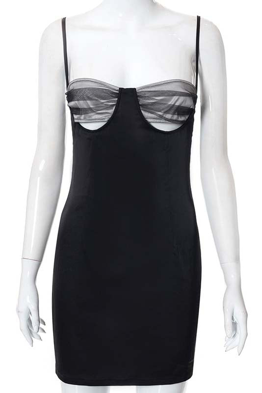 Black Cutout Trim Slip mini Dress