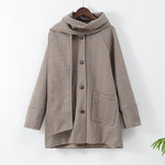 Khaki Striped Scarf Tweed Coat