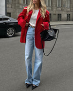 Red Loose Boyfriend Blazer Jacket