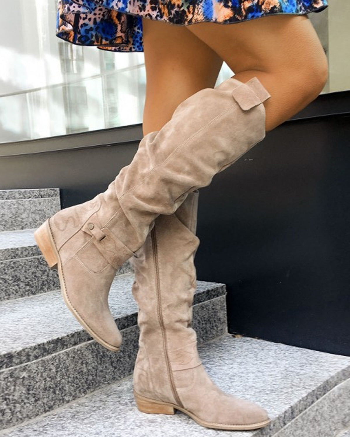 Faux Seude Side Zip Knee-High Boots