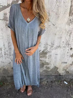 Comfy Short Sleeve Linen Midi Dress