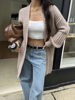 Chunky Knit Lantern-sleeved Long Cardigan