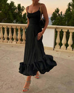 Spaghetti Strap Floral Applique A-line Dress