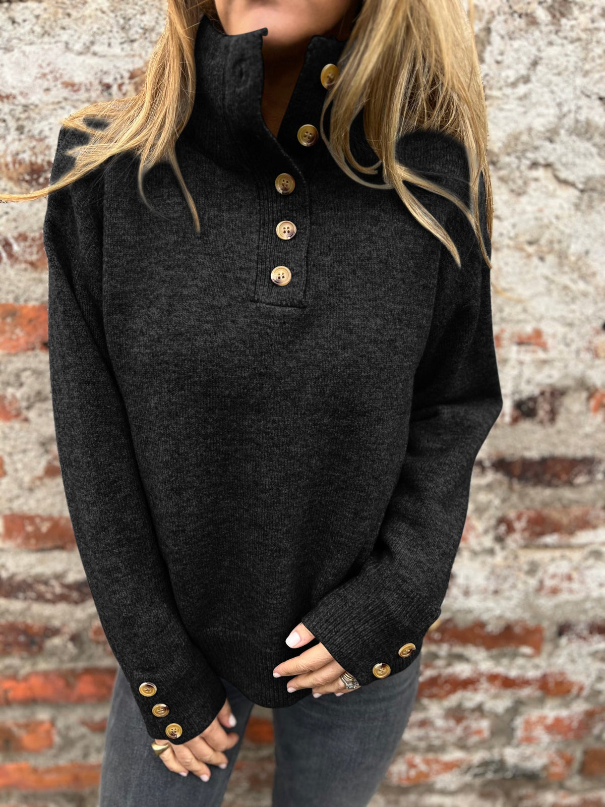 Stand Collar Solid Color Knit Sweater