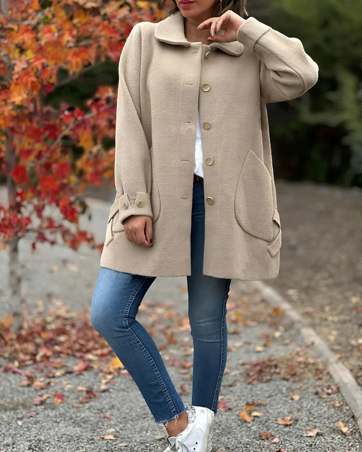 Peter Pan Collar Button-down Woolen Jacket