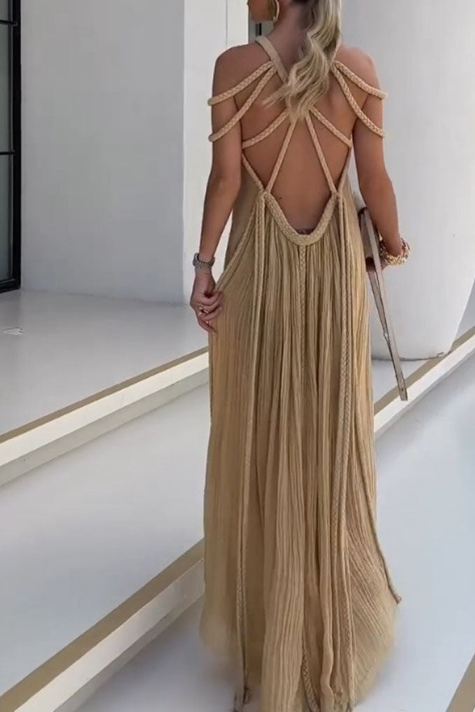 Braided Yoke Loose Fit Maxi Dress