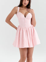 Pink Gingham Print Mini Dress