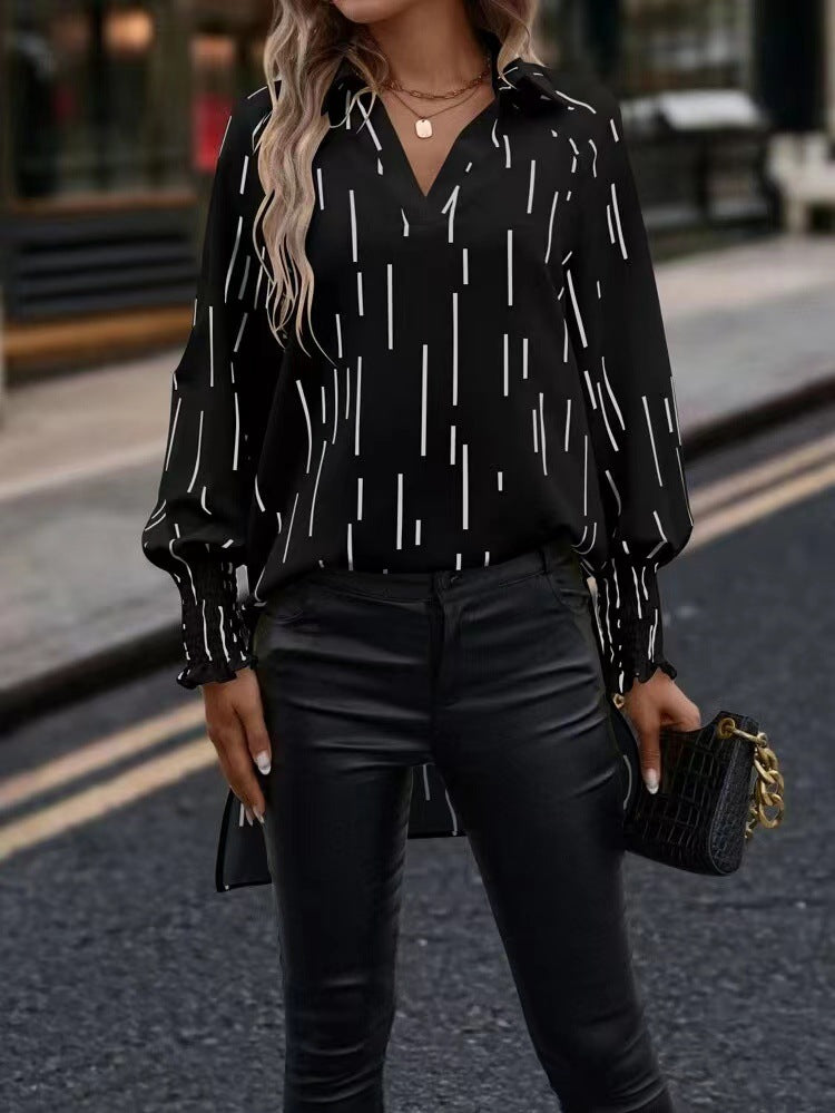 Abstract Striped Print Loose Chiffon Shirt