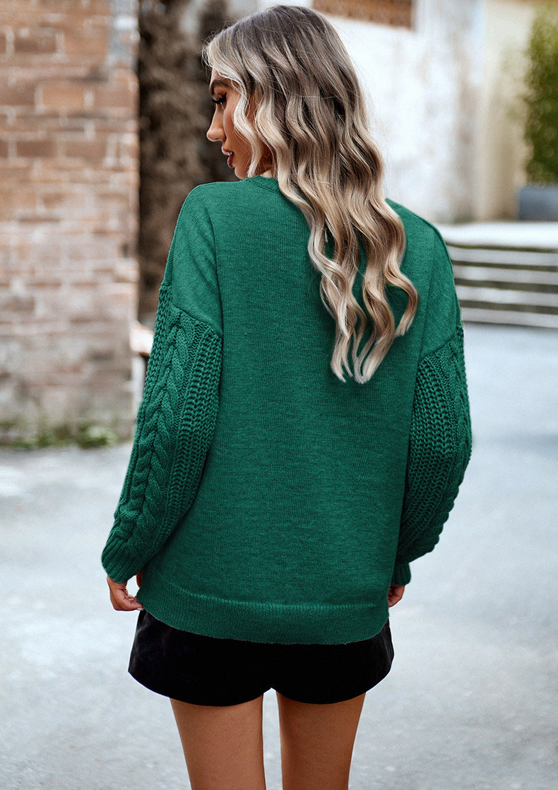 Cable Knit Sleeve Pullover Sweater