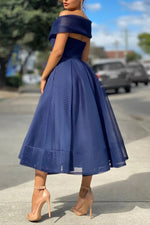 Mesh Off-shoulder Crossover Neckline Dress