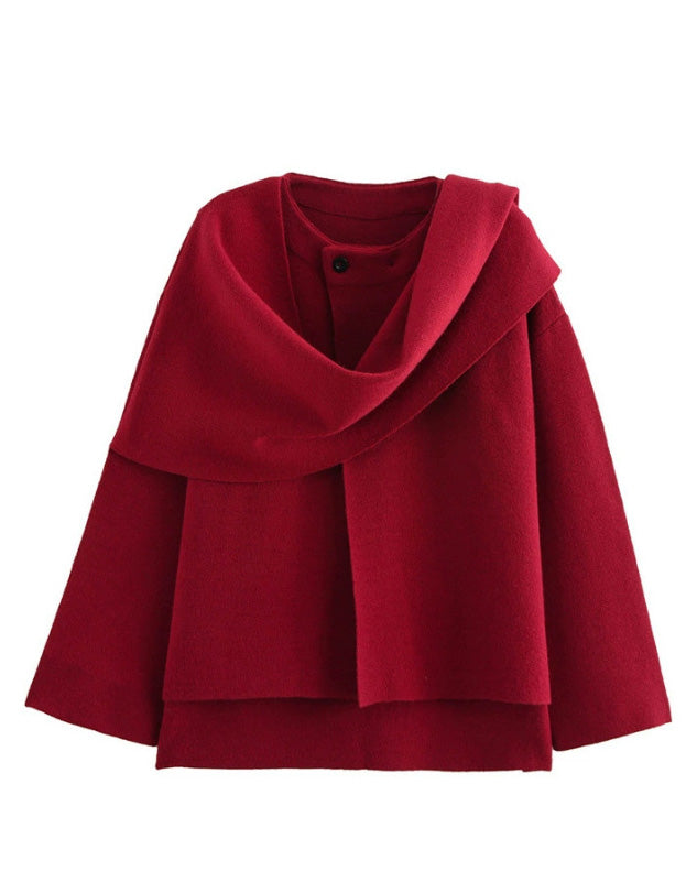 Asymmetric Scarf Cropped Knitted Jacket