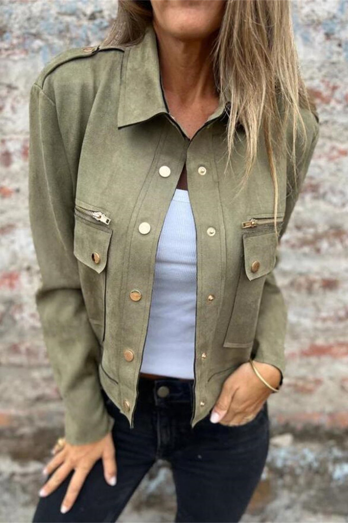 Metal Buttoned Long Sleeve Jacket