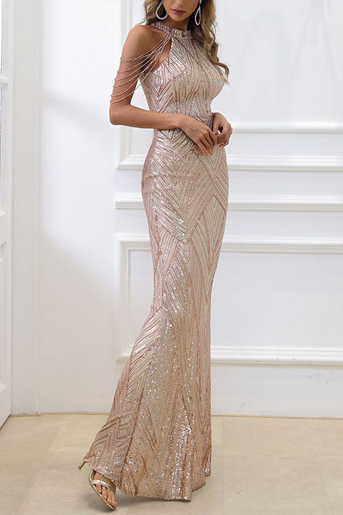 Sequined Fishtail Maxi Gown Dress