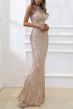 Sequined Fishtail Maxi Gown Dress