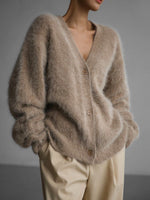 Fuzzy Long Sleeve Buttoned Knit Cardigan