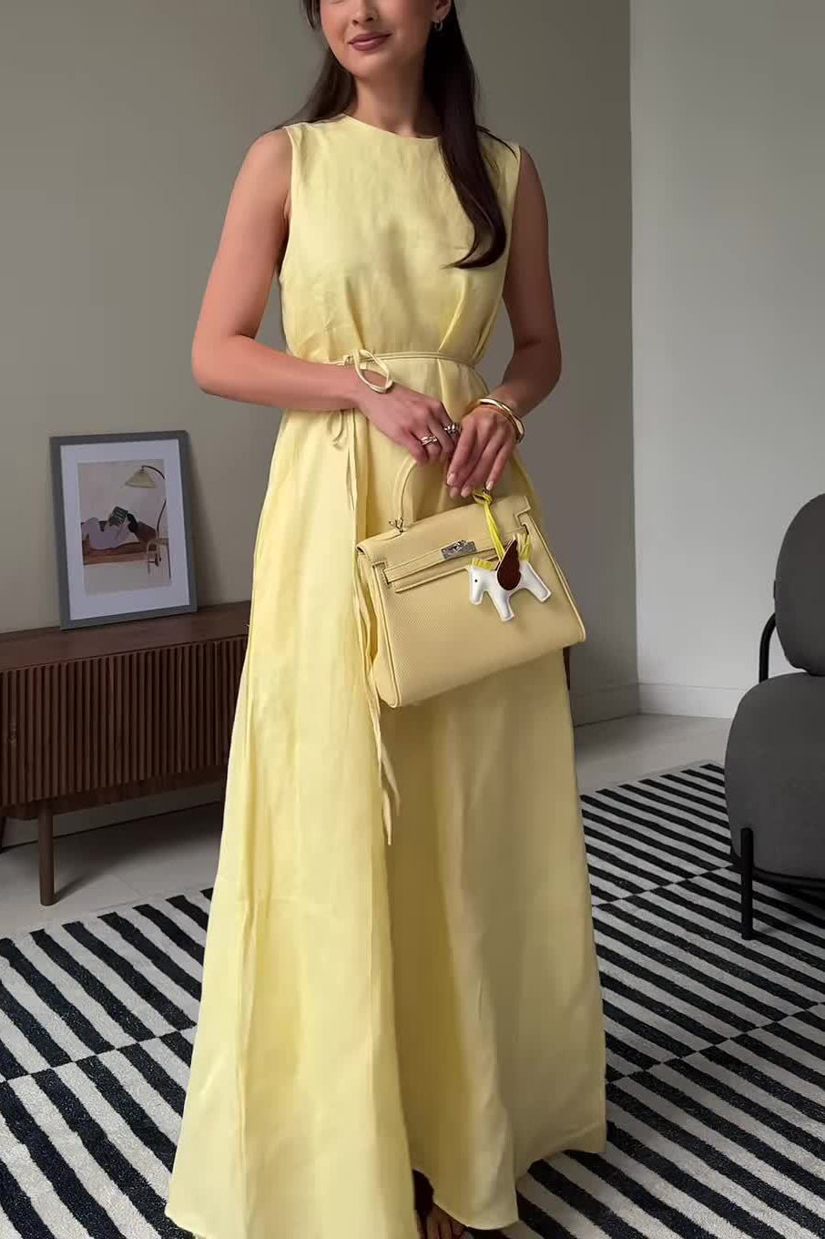 Linen Waist-Tie Sleeveless Maxi Dress