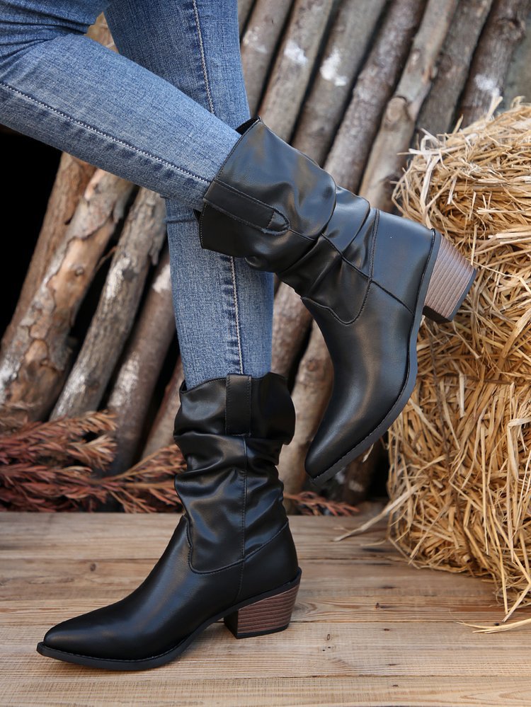 Black Faux Leather Ankle boots