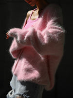 Fuzzy Long Sleeve Buttoned Knit Cardigan