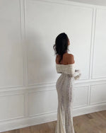White Off-Shoulder Crochet Lace Midi Dress