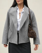 Grey Notched Lapel Short Wool Coat
