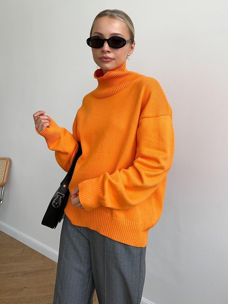 Solid Ribbed Edge Knit Pullover Sweater
