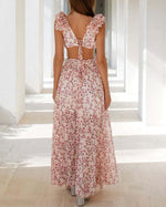 Delicate Floral Ruffled V Neckline Midi Dress