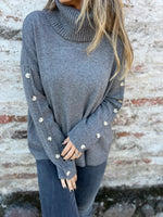 Turtleneck Buttoned-Sleeves Knit Sweater