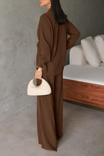 Long-sleeved Front-Tie Top and Pants Two Piece Set