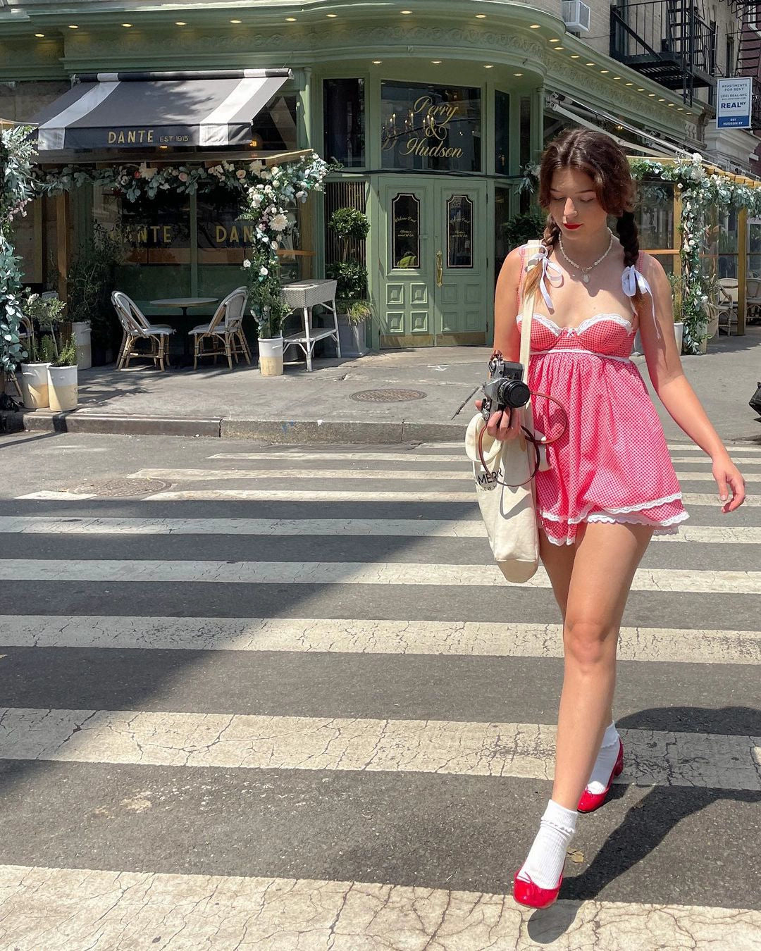 Red Gingham Print Mini Dress