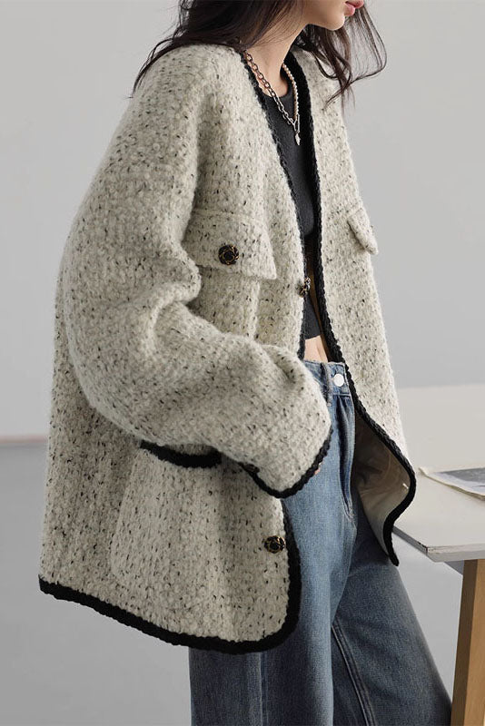 Heather Beige Long Sleeve Tweed Coat