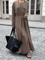 White Knit Midi Dress and Long Cardigan Two Piece Suit