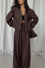 Neat V-neck Top and Loose Trousers Two-Piece Suit
