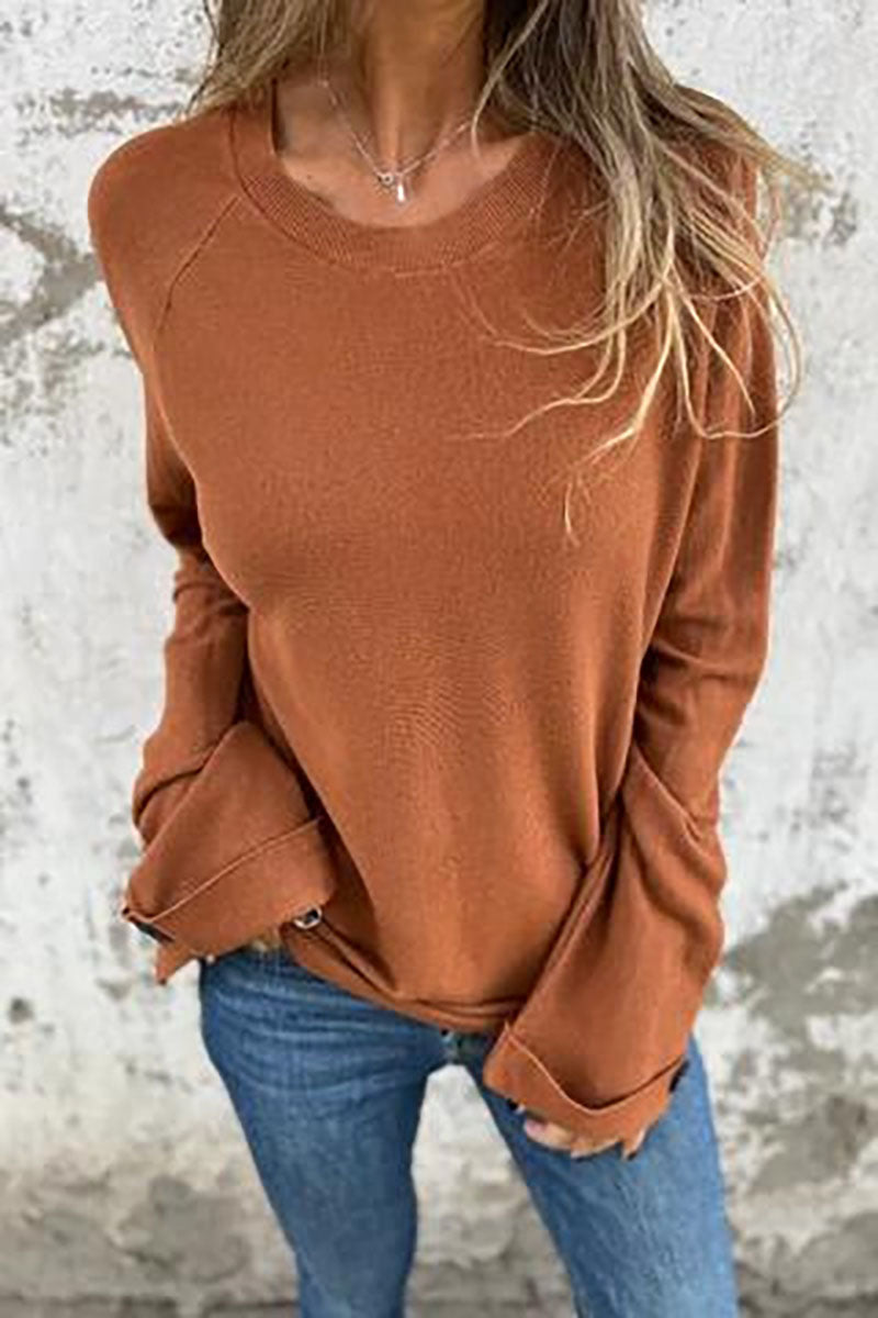 Solid Buttoned Cuff Knit Loose Top