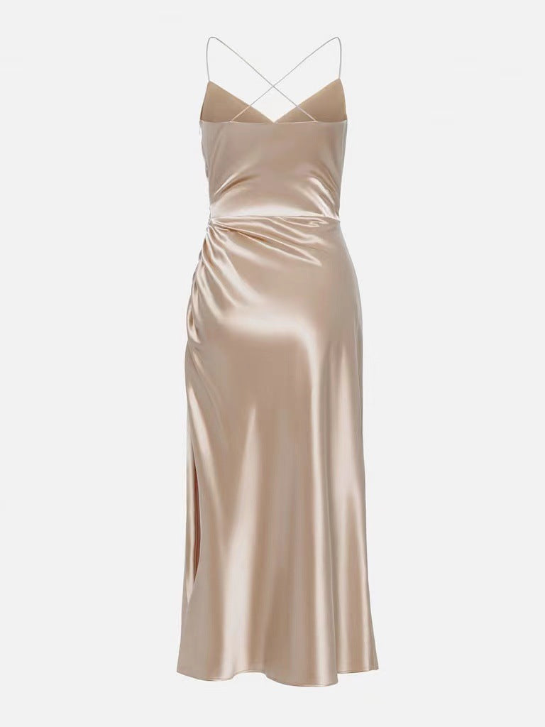Satin Slit Suspender Mid Dress