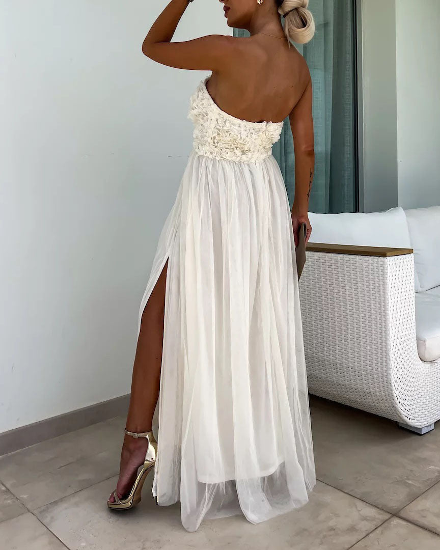 Rosette Bandeau Tube Maxi Dress