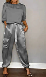 Casual Satin Half-sleeved Top and Pant Two-piece Sets