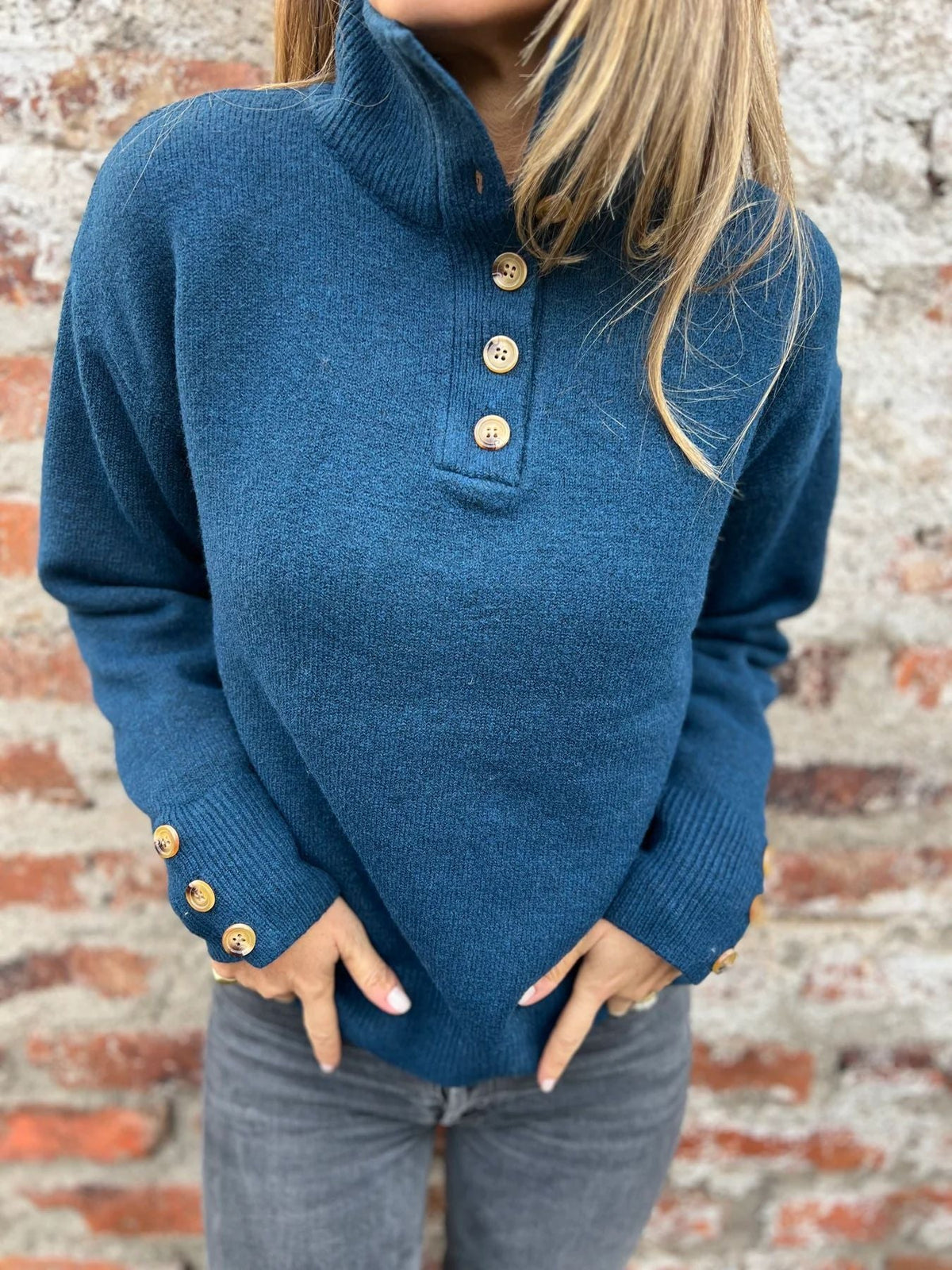 Stand Collar Solid Color Knit Sweater